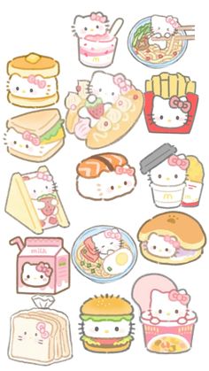 an assortment of hello kitty stickers on a white background