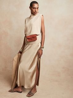 Silk Maxi Skirt | Banana Republic Satin Skirt Outfit Summer, Satin Skirt Outfit, Safari Outfits, Charmeuse Fabric, Silk Maxi Skirt, Silk Maxi, Casual Chic Outfit, Silk Charmeuse, Satin Slip Dress