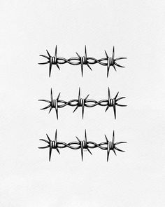 three black and white images of barbed wire