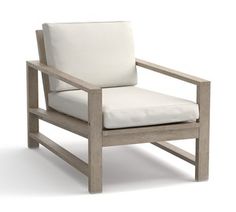 a white chair sitting on top of a wooden frame