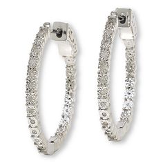 Colleen Lopez 1/8ctw White Diamond Inside-Outside Hoop Earrings Thoughtfully placed pavé diamonds make Colleen's hoop a modern, yet forever stylish addition to any fine-jewelry wardrobe.       Each approx. 1"L x 1/16"W     Stamped .925 sterling silver; rhodium plating or goldtone with rhodium accenting; polished finish      Pierced with hugger backs   Stone Information      All sizes and weights approximate     White Diamond: Round; 1/8ctw - ranges from 0.12ctw to 0.14ctw; H-I color, I2 clarity Hoop Earrings With Pave Setting In Cubic Zirconia, Small Diamond Hoop Earrings With Pave Setting, Cubic Zirconia Hoop Earrings With Pave Setting, Small Hoop Earrings In Diamond White With Pave Setting, Dazzling Hoop Earrings With Pave Setting In Cubic Zirconia, Dazzling Cubic Zirconia Hoop Earrings With Pave Setting, Sparkling Diamond White Hoop Earrings, Dazzling Pave Set Hoop Earrings For Anniversary, Hoop Diamond Earrings With Pave Setting