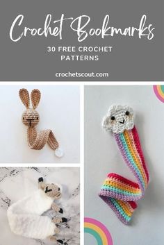 crochet bookmarks are featured in this collage with text that reads, 30 free crochet patterns