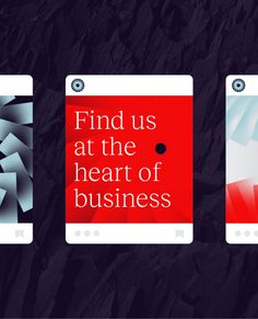 three cell phones with the text find us at the heart of business