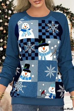 Blue Crew Neck T-shirt, Blue Christmas Graphic Print T-shirt, Light Blue Crew Neck Winter Top, Blue Crew Neck T-shirt For Winter, Blue Long Sleeve Christmas Tops, Blue Long Sleeve Tops For Christmas, Blue Short Sleeve Christmas Top, Blue Crew Neck Top For Fall, Blue Short Sleeve Top For Christmas