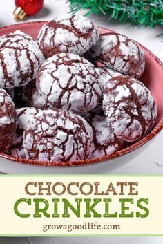 chocolate crinkles in a bowl with christmas decorations