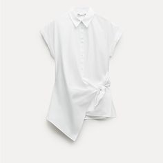 Brand New Never Worn Elegant Poplin Shirt For Spring, White Poplin Shirt For Summer, White Poplin Tops For Daywear, Elegant Spring Poplin Shirt, Elegant Spring Poplin Tops, Chic Daywear Poplin Top, Spring Poplin Shirt For Daywear, Chic Poplin Top For Daywear, Casual Collared Poplin Blouse