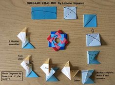 origami birds are arranged on a table with instructions for how to make them