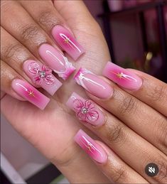 Barbie nails  Square meduim length nails  Pink aura nails  Pink ombre nails  Pink 3d square nails Pink Set Nails, Square Pink Acrylic Nails, Medium Square Nails Designs, Pink 3d Nails, Pink Square Acrylic Nails, Aura Nails Pink, Square Pink Nails, Gel Nails Square, Nails Pink Ombre