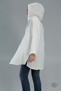 Long linen tunic with oversized hood, flared sleeves and long side splits.On the hood edge and sleeves bottom edges - cotton laces.Front - closure with 4 buttons.That shirt-tunic is ideal wear - gown in summer sunny, windy or rainy day, perfect for your holiday or casual wear.On picture model wears shirt in size S and milky white color linen.For this item I recommend handwashing machine program with delicate detergents and no bleachers.SIZE MEASUREMENTS CHART:SIZE XS; US 0-2; UK 4Bust: fits bust Linen Hoodie, Women Linen Shirt, Relax Outfit, Linen Tunics For Women, Long Sleeve Shirt Outfits, Hooded Long Sleeve Shirt, Measurements Chart, Linen Tunic Dress, Shirt Linen