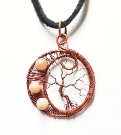 Crescent Moon and Tree of Life necklace by RockyRoadJewelry on Etsy Bohemian Tree Of Life Round Jewelry, Wire Wrapped Amulet Jewelry For Festival, Tree Of Life Round Pendant Necklace, Bohemian Necklace With Tree Of Life Round Pendant, Unique Tree Of Life Round Pendant Necklace, Spiritual Round Wire Wrapped Necklace, Bohemian Jewelry With Tree Of Life For Meditation, Bohemian Tree Of Life Round Pendant Jewelry, Bohemian Jewelry For Meditation With Tree Of Life