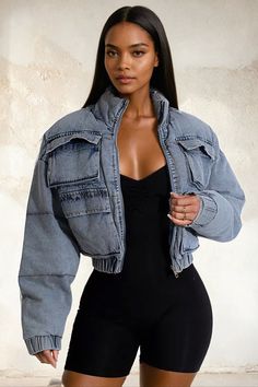 Puffer Cropped Denim Jacket | Mabel Love Co Outfit References, Cropped Puffer Jacket, Love And Co, Cropped Denim Jacket, Buy 2 Get 1 Free, Cropped Denim, Latest Fashion For Women, Do You Need, Puffer