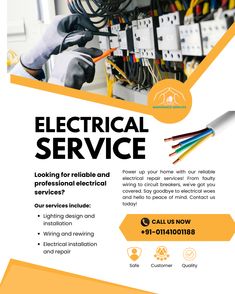 an advertisement for electrical service with wires in the background