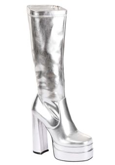 Costume Boots, Shine Like A Star, Silver Platforms, Silver Boots, Catty Noir, Gogo Boots, Glamorous Style, Silver Heels, Cool Costumes