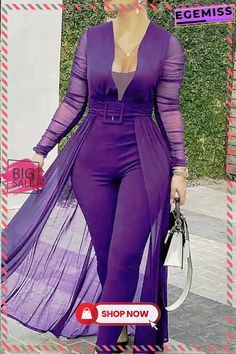 Purple Sexy Casual Solid Patchwork Asymmetrical V Neck Regular Jumpsuits Two-piece Jumpsuits And Rompers For Night Out, Elegant Two-piece Fitted Jumpsuit, Elegant Two-piece Fitted Jumpsuits And Rompers, Elegant Fitted Two-piece Jumpsuits And Rompers, Fitted Two-piece Jumpsuits And Rompers For Party, Solid Color Two-piece Jumpsuits And Rompers For Party, Solid Two-piece Jumpsuits And Rompers For Party, Purple Long Sleeve Jumpsuit For Night Out, Mesh Jumpsuit