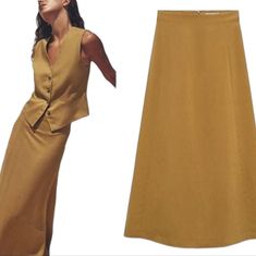 This Zara Linen Skirt Is Perfect For Spring And Summer. Mustard Yellow-Tan Size Xs Waist: 13.5'/27' Fitted Yellow Skirt For Fall, Yellow Maxi Skirt For Day Out, Gold Lined Maxi Skirt For Summer, Gold Fitted Maxi Skirt For Summer, Fitted Yellow Lined Maxi Skirt, Gold Midi Skirt For Summer, Gold Long Skirt For Summer, Yellow Fitted Maxi Skirt For Day Out, Yellow Skirt For Workwear In Fall