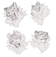 four different drawings of lions with their heads in the shape of an animal's head