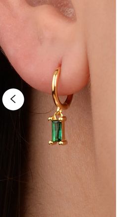 ~ 18k Gold filled ~ 9mm huggie hoop ~ Emerald embellishment ~ Sold as 1 14k Gold Baguette-cut Huggie Earrings For Gift, Everyday Gold Huggie Earrings With Baguette Cut, Earring Stack, Mixed Metal Earrings, Body Types, Gold Filled, 18k Gold, Emerald, Gold