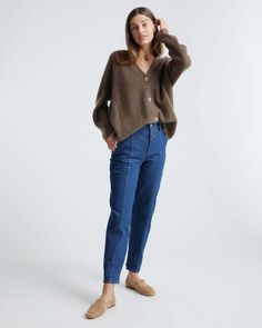 With an oversized fit and luxuriously soft feel, our cashmere cardigan is even better than a boyfriend. Made of plush Grade-A Mongolian cashmere, this cozy sweater features allover fisherman rib detailing for a hint of coastal style. Designed with a generous, roomy fit that envelops you in comfiness, we don't blame you if you never want to take it off. Read more on what makes it special and how to care for it in our Cashmere 101 guide. Also offered in sizes 1X-3X.  | Quince | Women's Mongolian C Boyfriend Sweater, Boyfriend Cardigan, Coastal Vibes, Brown Cardigan, Comfortable Sweater, Soft Cardigan, Womens Cashmere, Cardigan Sweaters For Women, Cashmere Cardigan