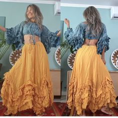 Boho Cottagecore Fashion, Womanly Outfits, Boho Look Outfit, Long Skirt Outfit, Long Flowy Skirt, Photoshoot Beach, Skirt Measurements, Boho Style Outfits