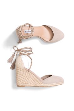 I would love these! Textured Sole Wedge Heel Espadrilles, Vacation Closed-toe Espadrilles With Textured Sole, Platform Espadrille-style Heels For Vacation, Fall Wedges, Suede Slip-on Espadrilles With Textured Sole, Slip-on Suede Espadrilles With Woven Sole, Boho Wedges, Dressy Wedges, Beige Wedges