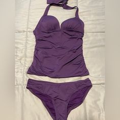 New (No Tags), Never Worn. Size Xs. Halter Tankini Top With Tummy Control, Bikini Bottoms. Regal Purple Fitted Purple Tankini For Beachwear, Fitted Solid Color Tankini For Beach Season, Fitted Casual Tankini In Solid Color, Fitted Purple Tankini Beachwear, Fitted Halter Neck Casual Swimwear, Fitted Purple Beachwear Tankini, Fitted Purple Tankini With Triangle Top, Fitted Sleeveless Purple Tankini, Purple Fitted Sleeveless Tankini