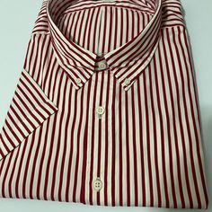 This Nwt Ralph Lauren Big & Tall Shirt Is Short Sleeved Button Down And Is Red/White Striped. Size Is 4lt. Red Shirt With Button Closure And Casual Collar, Red Cotton Tops With Casual Collar, Fitted Red Dress Shirt For Summer, Red Tops With Buttons And Casual Collar, Casual Red Dress Shirt For Spring, Classic Red Top With Casual Collar, Classic White Short Sleeve Shirt With Buttons, Red Cotton Button-up Short Sleeve Shirt, Red Cotton Shirt With Spread Collar