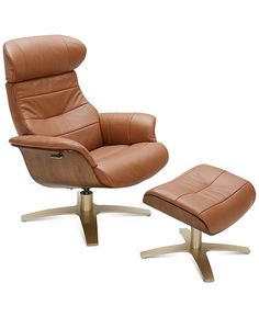 the reclining chair and ottoman is brown leather