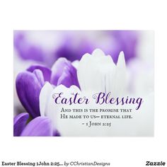 a purple and white flower with the words easter blessing on it's front side