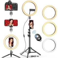 the ring light is set up to take pictures with your cell phone and other accessories