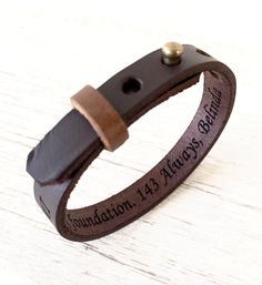 Adjustable Leather Custom Bracelet. The leather is soft, comfortable and lightweight, making it great for everyday wear. You get to completely customize your bracelet by selecting engraving side, color leather, & engraving request. Design this bracelet yourself so you can have the perfect gift for family/friends or save it for yourself. Makes a unique gift for Mother's Day/Father's Day or any other special occasion/holiday. Item Details : - 10mm Genuine Leather Band - Antique Bronze Pin Closure Classic Wristband Gift, Classic Adjustable Wristband As Gift, Classic Leather Bracelet With Leather Strap As Gift, Classic Leather Strap Bracelet As A Gift, Classic Adjustable Leather Bracelet For Everyday, Adjustable Leather Strap Bracelets For Everyday, Classic Leather Bracelet With Wrist Strap As Gift, Classic Leather Bracelet With Wrist Strap, Leather Bracelet With Adjustable Clasp As A Gift