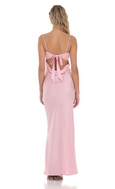 Satin Open Back Maxi Dress in Pink | LUCY IN THE SKY Pink Satin Bridesmaid Dresses Long, Pale Prom Dress, Sorority Formal Dresses Long, Simple Prom Dress Aesthetic, Long Pink Birthday Dress, Ankle Length Formal Dress, Ball Dresses Pink, Prom Dress Light Pink, Summer Semi Formal Dresses