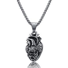 PRICES MAY VARY. High-Quality Material: Crafted from durable stainless steel, this necklace is both hypoallergenic and tarnish-resistant, ensuring long-lasting beauty and comfortable wear. Intricate Design: Adorn your neckline with this stunning anatomical heart pendant necklace, featuring an intricate and detailed design that showcases your love for anatomical art and unique style. Easy Maintenance: Simply wipe the human heart necklace with a soft cloth to keep it clean and shiny. Its stainless Hypoallergenic Heart Shaped Stainless Steel Necklace, Human Heart Necklace, Anatomical Heart Pendant, Heart Organ, Anatomical Heart Necklace, Heart Anatomy, Anatomical Heart, Jewelry Showcases, Black Pendant