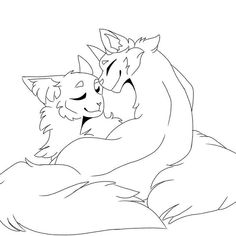 a drawing of two cats hugging each other