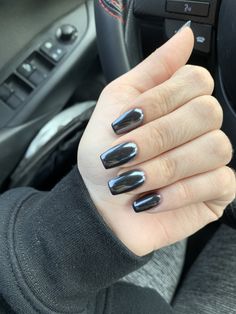 Gel Nails Chrome, Metallic Black Nails, Chrome Nail Colors, Square Oval Nails, Black Chrome Nails, Metallic Nails Design, Chrome Manicure, Nails Chrome, Blue Chrome