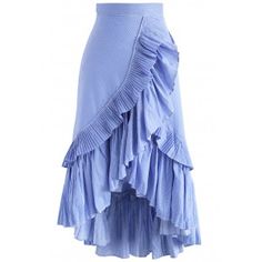 Applause of Ruffle Tiered Frill Hem Skirt in Blue Stripes - Retro, Indie and Unique Fashion Frills And Ruffles Fashion, Unique Skirts Design Fashion, Tiered Ruffled Skirt, Frill Skirt Outfit, Unique Skirts Design, Asymmetrical Ruffle Skirt, Frill Skirts, Ruffles Skirt, Ruffle Skirts