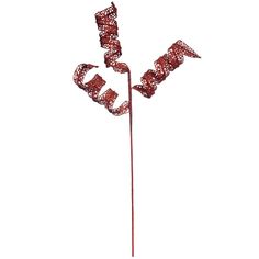 the word love is made out of red ribbon on top of a metal pole with a white background