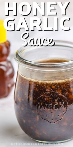 honey garlic sauce in a glass jar