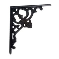 an ornate black shelf bracket on a white background