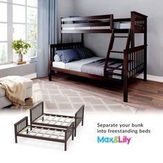 bunk beds with mattresses and futons are featured in this ad for maxlily