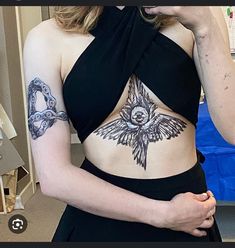 Angel Chest Tattoo, Accurate Angel Tattoo, Biblically Accurate Angel Tattoo, Angel Back Tattoo, Tattoo Sternum, Angle Tattoo, Biblically Accurate Angel, Belly Button Tattoo, Pretty Piercings