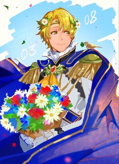 an anime character holding a bouquet of flowers