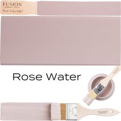 two different shades of pink paint with the words rose water on it and an image of a