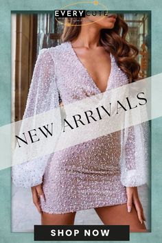 Spring Sexy Women Sequins Mini Dress Fashion V Neck Lantern Long Sleeves Dresses Elegant Night Club Party Bodycon Dress Long Sleeves Dresses, Party Bodycon Dress, Mini Dress Fashion, Bodycon Dress Parties, Dresses Elegant, Club Parties, Dresses By Length, Club Party, Sequin Mini Dress