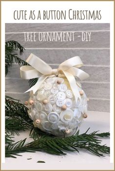 a button christmas ornament is shown with the words cute as a button christmas tree ornament - diy