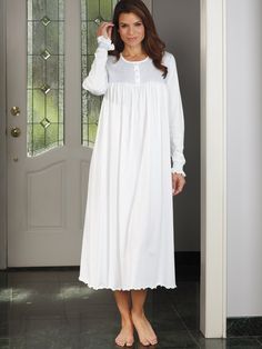 Brisa Long Gown: Detail Elegant Long Sleeve Spring Nightgown, Elegant Fitted Cotton Nightgown, Elegant Cotton Nightgown, Spring Long Sleeve Nightgown With Lace Trim, Long Sleeve Cotton Nightgown, Long Sleeve Cotton Nightgown With Lace Trim, Cotton Nightgown With Lace Trim Long Sleeve, Cotton Long Sleeve Nightgown With Lace Trim, Vintage Long Sleeve Cotton Nightgown