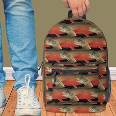 Modern Black and Rust Fisherman's gift Salmon Printed Backpack Printed Backpack