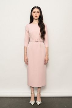 Elegant Pink Midi Dress For Daywear, Minimalist Fitted Midi Dress, Fitted Minimalist Spring Dress, Minimalist Fitted Spring Dresses, Fitted Minimalist Dresses For Work, Elegant Pink Midi Dress For Workwear, Elegant Pink Midi Dress For Work, Classic Fitted Pink Midi Dress, Mean Blvd