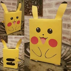 the box is made to look like a pokemon pikachu character with big eyes and ears