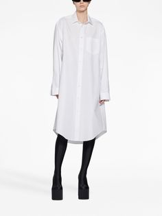 Balenciaga Cotton Shirt Dress  - Farfetch White Collared Shirt Dress For Work, White Shirt Dress With Pockets For Work, Classic White Shirt Dress For Work, Classic Cotton Shirt Dress For Fall, White Shirt Dress For Workwear In Fall, White Spread Collar Shirt Dress For Office, White Shirt Dress For Fall Workwear, Classic Long Sleeve Shirt Dress For Daywear, White Fall Shirt Dress For Work