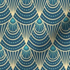 an art deco style wallpaper design in blue and gold with pearls on the edges